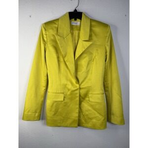 HOUSE‎ OF CB LONDON Chartreuse Satin Blazer Jacket Shawl Collar Button Small